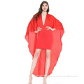 Lastest Design Women Red V-Neck Cape Style Chiffon Dress